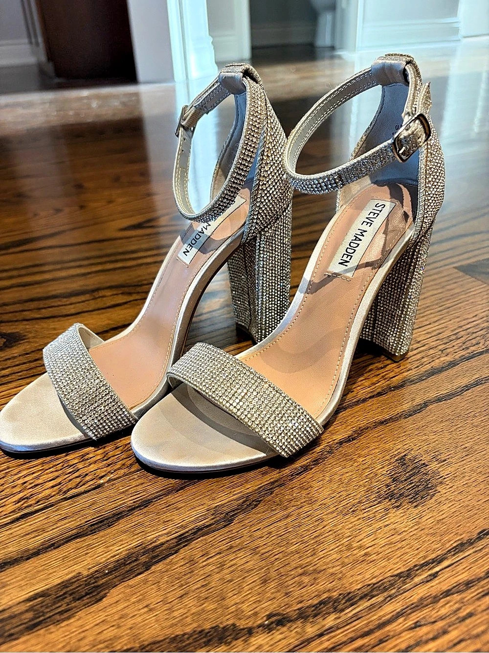 Steve Madden Rhinestone Block Heel in Silver